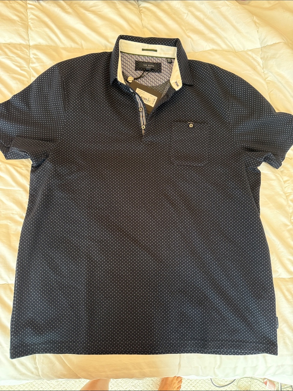 Ted Baker Navy Microdot Polo with Contrast Collar